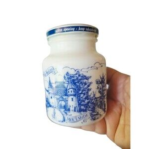 Vintage Milk Glass Mustard Jar Ter Aar Holland Delft Blue Style Empty 4”